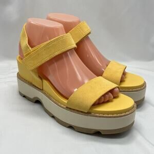 Sorel Womens Joanie IV Yellow Ankle Y Strap Sandals Leather 8.5 Chunky Platform